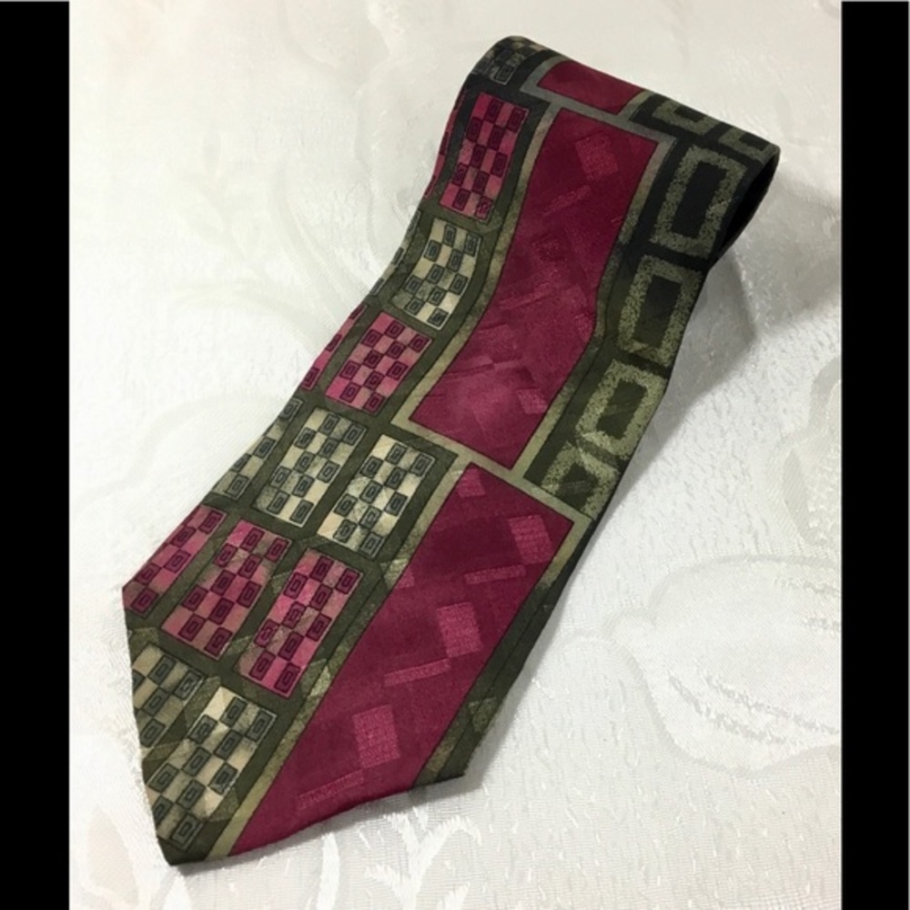 Conte di Milano Maroon & Gray Geometric Silk Tie